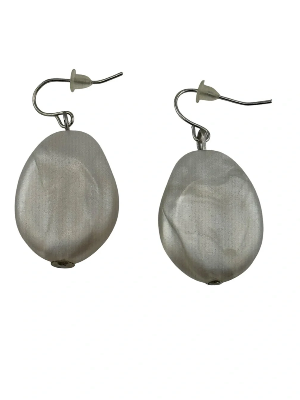 Vintage Silvertone Oval Shell‎ Earrings Minimalist Coastal Dangle Earrings
